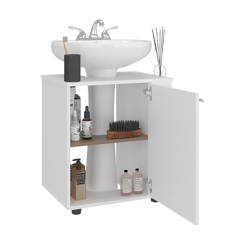 Gabinete de almacenamiento bajo fregadero Geelife, diseño compacto, con dos estantes para organizar artículos de baño, blanco, tablero de partículas, 16.3 in L x 22 in An x 24.4 in Al miniatura 5