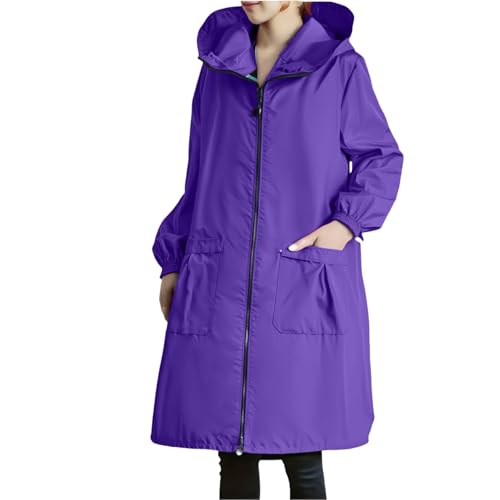 MJGkhiy Veste Imperméable Femme Légère Longue Vestes Randonnée Trench Imperméable À Capuche Sport Coupe Vent Veste Pluie Grande Taille En Plein Air Softshell Voyage Veste Camping, Violet., 3XL