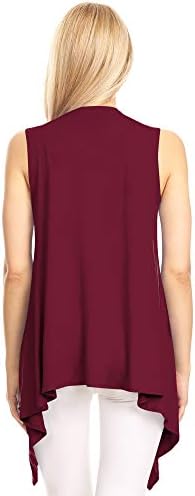 Lock and Love Women's Sleeveless Print/Solid Draped Open Front Cardigan Vest Asymmetric Hem Plus Size