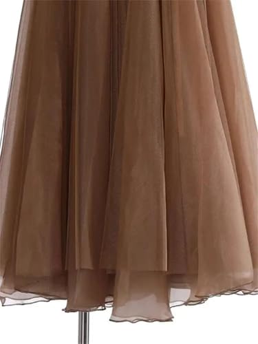 DBFBDTU Women High Waist Buckle Irregular Skirts Mesh Long A-Line Half-Body Skirt Wedding Party4