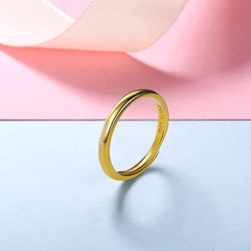 Silvercute Wedding Band 18K Gold Plated Sterling Silver 2.5Mm Wide Couple Rings For Men Women, Adjustable #TOP5