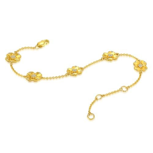 CHOW SANG SANG 999 24K Solid Gold Rhyme Four-Leaf Clover Diamond Bracelet for Women 18cm 95801B4