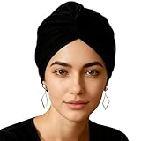 FOLAI 2PCS Seidenhaube Schlafmütze zum Schlafen für gesunde Haare über Nacht | Erhält Lockenform, verhindert Frizz & Haarbruch | Für Damen mit Allen Haartypen (Schwarz+Schwarz)