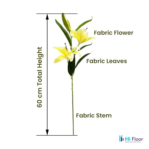 Image of Enhance Your Space with Artificial Leaf Decor Foliage for Stunning Interiors Decorative Items for Home;Office; Room; Living Room; Table; (Without Vase) (Pack of 1, Yellow Lily)