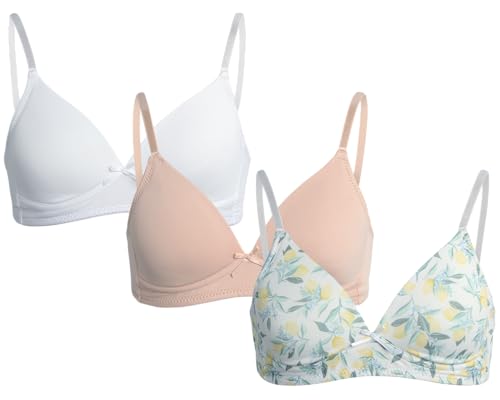 Rene Rofe Girls' Training Bra - 3 Pack Padded Wire-Free A-Cup Girls Sports Bra Cami - Breathable Training Bras for Girls