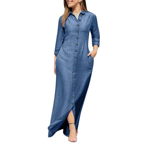 Prime 2024 Wann Damen Jeanskleid Sommer Kurze Ärmel Button Down Gestaffelt Denim Kleid, Jeansbluse Damen Lang Jeanskleid Damen Sommer Lang...