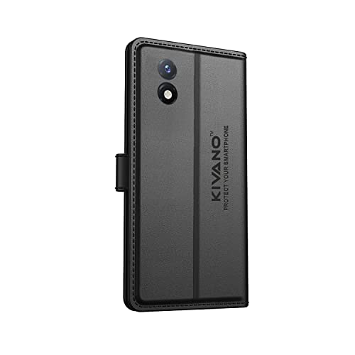 Image of KIVANO VIVO Y02 Professional Series Wallet Case | Luxurious Design | Premium | Vegan Leather Flip Case Back Cover - Black