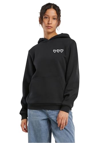 Sudadera con Capucha Mister tee Three In A Row para Mujer, Corte Holgado, Color Negro, con Estampado de corazón Tic‑TAC Toe, Parte Trasera y Delantera, Estilo Callejero, Estampado Trasero