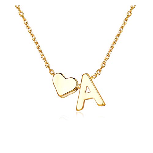 Gold Heart A Initial Necklace for Teen Girls,Dainty Personalized Letter Heart Choker Necklace Gift for Women Necklace Jewelry (A)