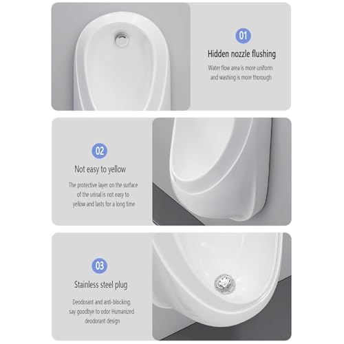 Urinal masculino inteligente con sensor de descarga, montado en pared, pequeño, para adultos, blanco, comercial antiolor y antiespl splashes, lavado universal de alta eficiencia, para escuelas o garajes miniatura 6