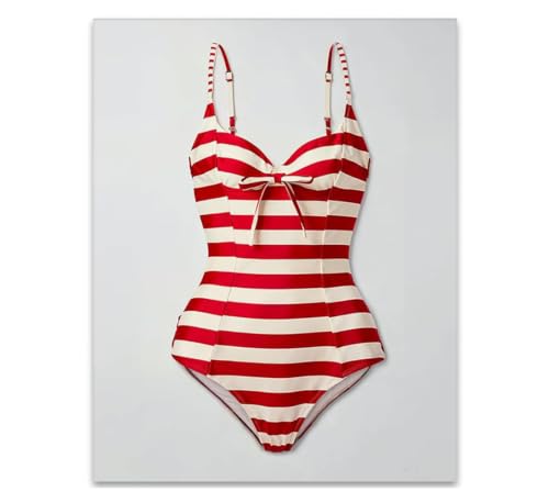 Vintage Swimsuit - Red and White Swimwear 28x36 Unframed Print,