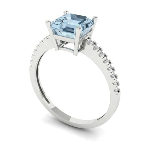2.7 ct Cushion Cut Natural Aquamarine 14k Yellow Gold Solitaire with Accents Wedding Engagement Bridal Promise Ring2