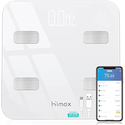 HIMOX USB Rechargeable Body Fat Scales Digital for 23 Body Composition Analyzer Smart Body Fat Scales Bluetooth4.1 Digital Bathroom Scales Fittrack Scales Maximum28st/180kg/400lb Cover