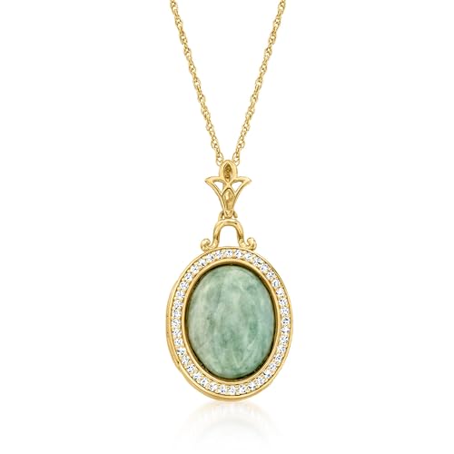 Ross-Simons Jade and .30 ct. t.w. White Topaz Locket Necklace in 18kt Gold Over Sterling. 18 inches
