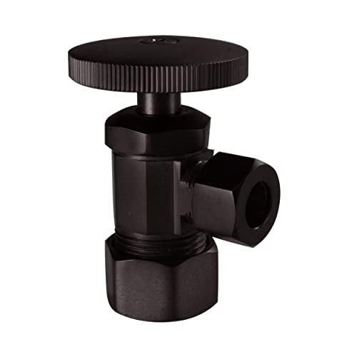 Westbrass A105-62 Round Handle Angle Stop Shut Off Valve, 1/2" Copper Pipe Inlet with 3/8" Compression Outlet, Matte Black