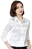 [Royal Pine] ブラウス レディース 長袖 オフィス スーツインナー サテン調 トップス 比翼仕立 (M,ホワイト)