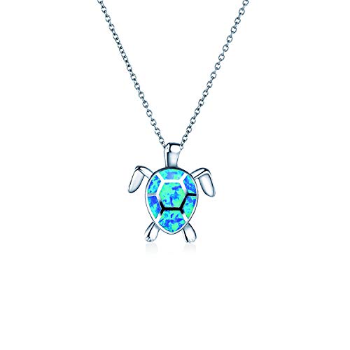 ATIMIGO Cute Sea Turtle Pendant Necklace Created Opal Necklace Silver Chain Animal Jewelry Gift for Women Girls(Blue)