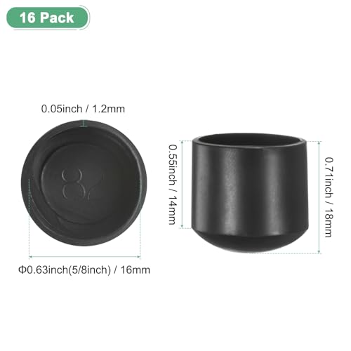 Image of M METERXITY 16-Pack Chair Leg Caps, 5 /8 Inch(16mm) PVC Chair Leg Floor Protectors for Folding Chairs /Metal Chairs /Furniture Table /Hardwood Floors, Round Non-Slip Cover End Tips [Black]