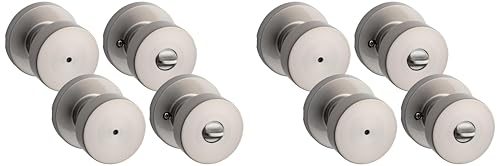 Image of Kwikset Pismo Interior Privacy Door Knob with Lock, Door Handle for Bathroom and Bedroom, Satin Nickel Keyless Turn Lock Doorknob, with Microban Protection (Pack of 4)