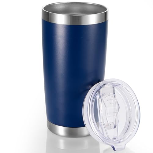 Cool Yoleb 20 oz Tumbler Stainless Steel Tumblers with Lid Double Wall Vacuum Insulated Coffee Mug 20oz Powder Coated Cup for Hot and Cold Drinks, Navy, 1 pack