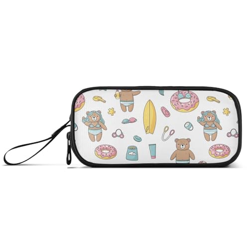 KOPIRIT Pencil Case Pouch Bear Surfboard White Pattern Marker Bag Large Capacity Pen Case Pouch for Girls Boys School Office Supplies