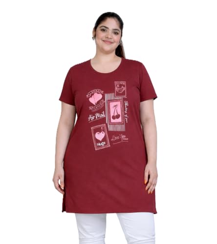 Image of RYSH Women's Printed Cotton Plus Size Longline T-Shirt with Pockets | Cotton fabric - soft longline T-shirt with easy plus-size fit