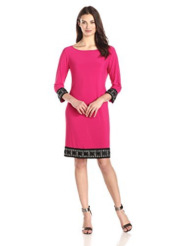 Tiana B Women's Three-Quarter Sleeve Embellished Cuff and Trim Shift Dress