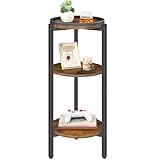 HOOBRO Small Round Side Table, 3-Tier Tall Coffee Drink Table for Sofa Couch, 28.7' H Slim Nightstand, Circle Wooden Accent Table for Living Room, Corner, Bedroom, Rustic Brown BF182BZ01