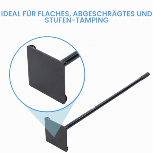 KATSU Tools Robuster Stahlstampfer – 200 mm x 200 mm quadratische Basis, 3-teiliger abnehmbarer Griff, Bauunternehmer-Stampfer zum Stampfen, Nivellieren von Boden, Kies, Pflasterstein und