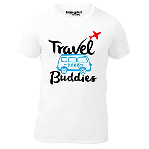 Image of Hangout Hub Men's Women's Boy's Girl's Round Neck T-Shirt Travel Buddies Printed-Family Tshirts Set of 1