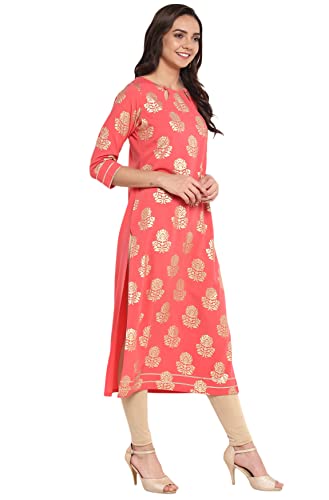 Janasya Indian Women's Tunic Tops Crepe Kurti For Women(Jne3261-Kr-Xl) Peach #TOP4