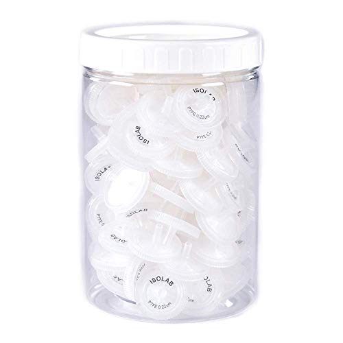 Filtro de jeringa de membrana de PTFE de 25 mm de diámetro ISOLAB, tamaño de poro de 0,22 µm, no estéril, paquete de 100, para filtración de productos químicos Cover