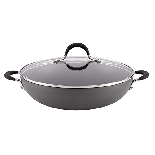 Circulon Momentum Hard Anodized Nonstick Wok / Stir Fry Pan with Lid - 12 Inch, Gray