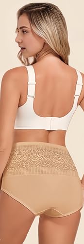 Image of Women's Lace Trim High Waisted Cotton Underwear Full Coverage Ladies Panties Tummy Control Briefs 4 Pack