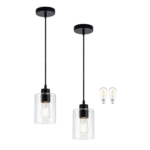 Image of MAYNA 2 Pack Black Pendant Lights Kitchen Island,Glass Pendant Lighting