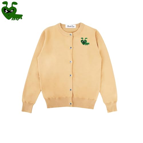 Boy Cardigan Round Neck Cartoon Cute Glasses Ant Embroidery Cotton with Button Solid Casual Fit Open Front Sweater4