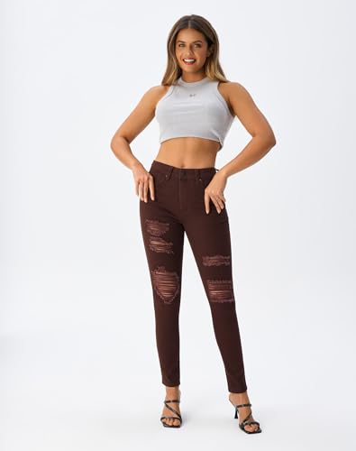 Image of roswear Women's Essentials Ripped Mid Rise Destroyed Skinny Jeans