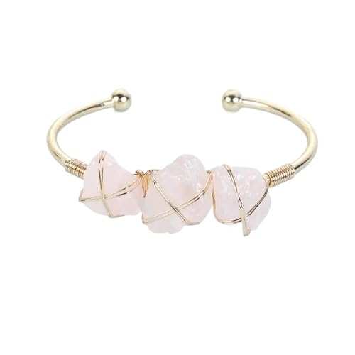 天然アメジスト ピンククリスタル 原石 手編み オープンブレスレット ジュエリー レディース(PowderCrystal)