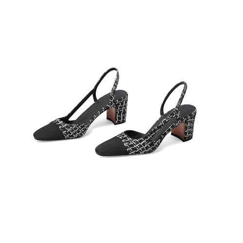 Womens Slingback Heels Closed Toe Ankle Strap Fashion Chunky Heeled Pumps Dress Shoes4