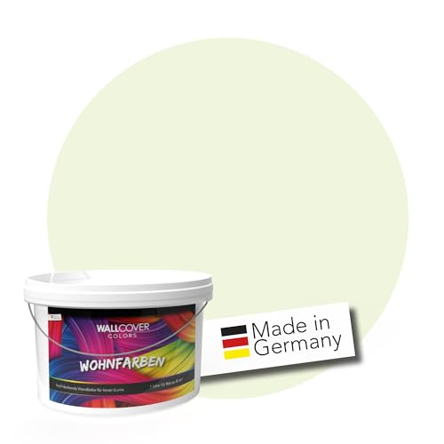 WALLCOVER hochwertige Wandfarbe für Innen | Gelb Grün Pastell | 5L für 40m² | Hochdeckende Innenfarbe (Klasse 1) in Gelbgrün Matt | Profi Qualität aus Deutschland