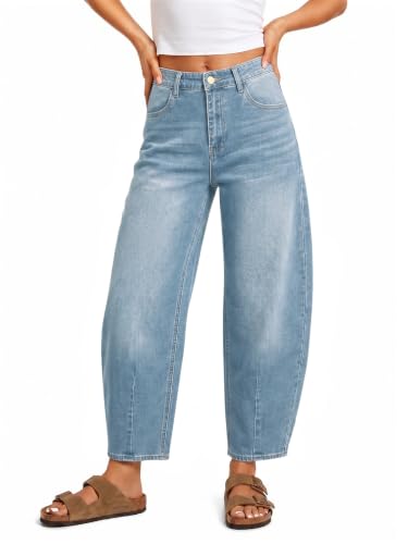 Image of Saodimallsu Womens Barrel Jeans Cropped High Waisted Baggy Wide Straight Leg Boyfriend Denim Pants for Casual Wear