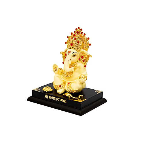 Image of Resin Ganesha Idol - Ganesha Murti Ganpati Idol for Home Decor Puja Car Dashboard Lord Ganesh Murti Gift for Office Desk Cute Figurine White 4 Inch
