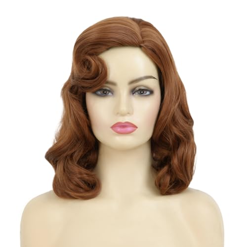 Image of Swiking Vintage Brown 1950s Hollywood Big Wave Wig Synthetic Curly Wig for Retro Parties Halloween Daily Use(Auburn Brown)