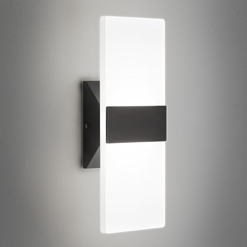 LightFuze Modern LED Wall Sconce, 5CCT Dimmable Black Wall Lights, 12W 800LM 2700K-5000K Adjustable, Hardwired Indoor Up and Down Acrylic Wall Light Lighting for Living Room Bedroom Hallway, ETL