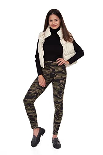 FUTURO FASHION Leggings Doublés De Fourrure pour Femme en 2 Motifs I Leggings Isolés À Carreaux Et Motif Camouflage I d'hiver Chauds Taille Haute I Pantalon...