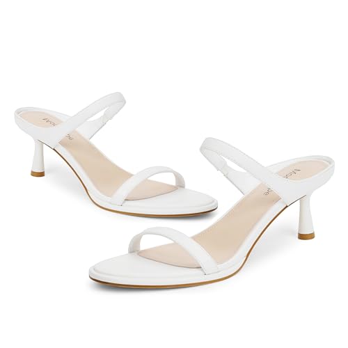 Image of Modatope Two Strap Heeled Sandals for Women Kitten Heel Rounded Toe Heels Women Slip on Open Toe Sandals