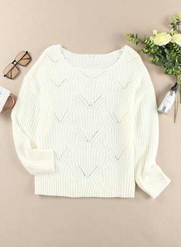 Image of Dokotoo Womens Sweaters 2026 Crewneck Cute Elegant Soft Long Sleeve Hollow Cable Knit Pullover Tops