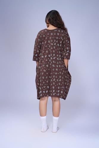Image of LAMA STORE Women's Printed Oversized T-Shirt Dress, Cotton, 3 /4 Sleeve Length, Casual Loose Fit, Comfort Wear Extra Comfy Oversized Printed Pocket T-Shirt Dress