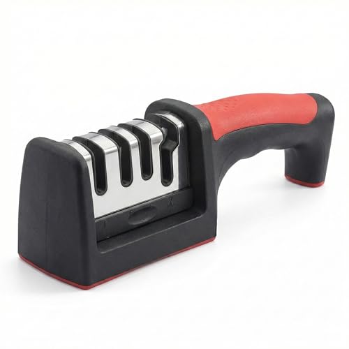 VAZCAN® Afilador de Cuchillos 4 en 1 | Desbasta, Afila, Pule y Afila Tijeras | Compacto, Antideslizante, Cabezal Desmontable | Fácil de Usar y Limpiar | Uso Doméstico