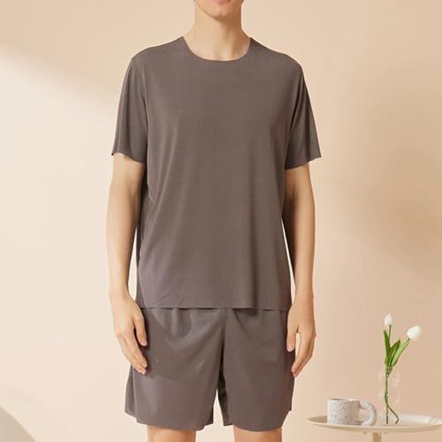 Summer 2 Piece T Shirt Outfits for Men Lightweight Sleep Lounge Tee and Shorts Set Solid Color Matching Loungwear2